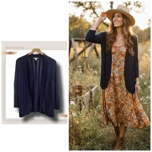 🌿Dana Buchman Women's Medium Navy Blue Open Stitch Knit Cardigan